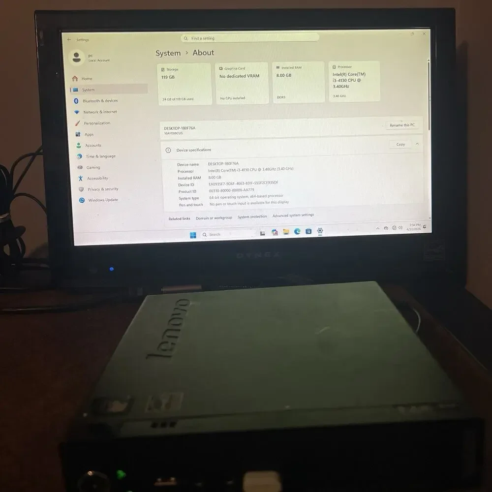 Lenovo M73 Tiny Ultra Compact PC-Core i3-4130 8GB RAM 128GB SSD - Win11 No WiFi